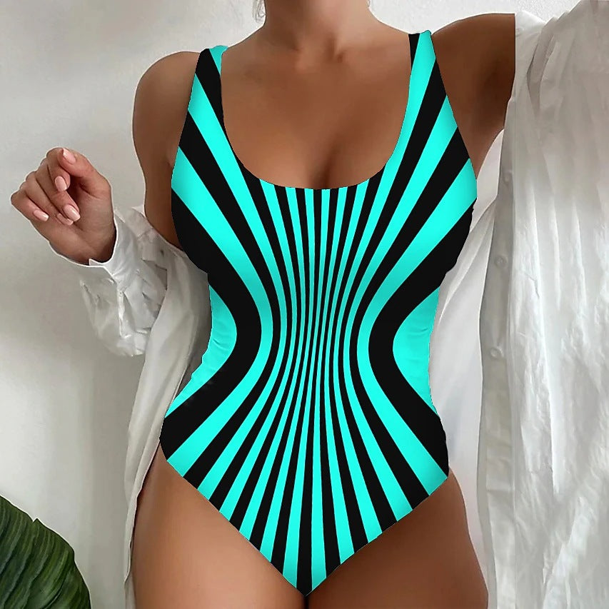 🥰【Snížení výprodejové ceny, časově omezená nabídka】🔥【S~6XL】Sexy jednodílné plavky s pruhovaným vzorem 3896866
