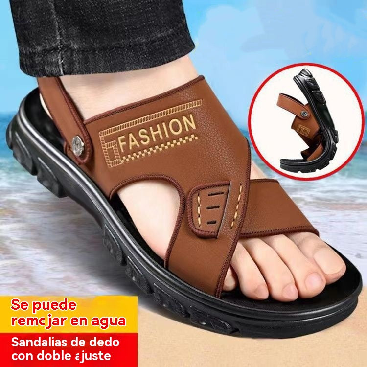 🐂【38-47】Nuevas sandalias de playa de cuero con suela gruesa para hombre_4292742