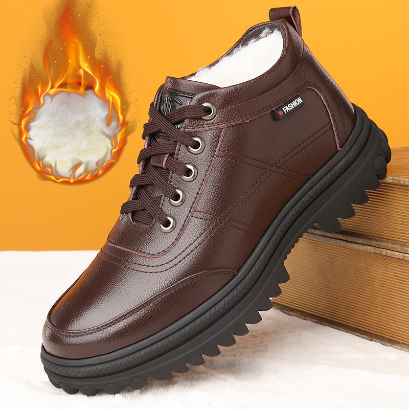 👞【39-44】 Zimní zahuštěné teplé nadýchané kožené boty s tlustou podrážkou pro muže