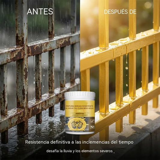 🥳💞 Pintura dorada resistente a la intemperie: a base de agua, brillo intenso. Segura para metal, madera y piedra. ¡Resiste la lluvia y el sol! 🖌️💛