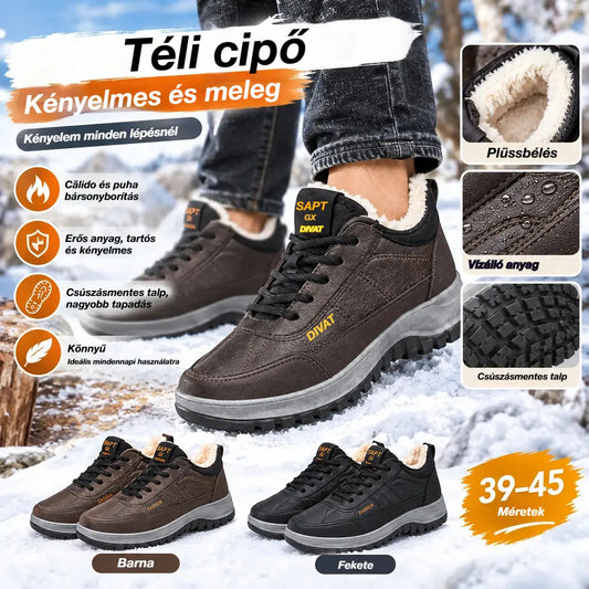 【39-45】Férfi valódi bőr vízálló téli alkalmi sportcipő, puha bársony talp, új stílus