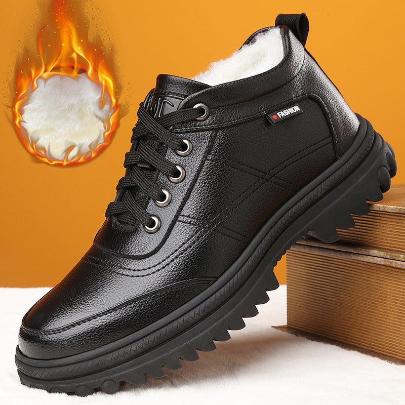 👞【39-44】 Zimní zahuštěné teplé nadýchané kožené boty s tlustou podrážkou pro muže