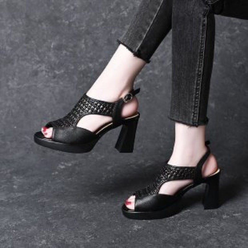 🔥【35-40】👡2026 Nuevas Sandalias de Verano, Tacón Plano, Punta Abierta, Suela Gruesa y Tacón Plano, Boca de Pez (Altura del Tacón 5/7 cm)