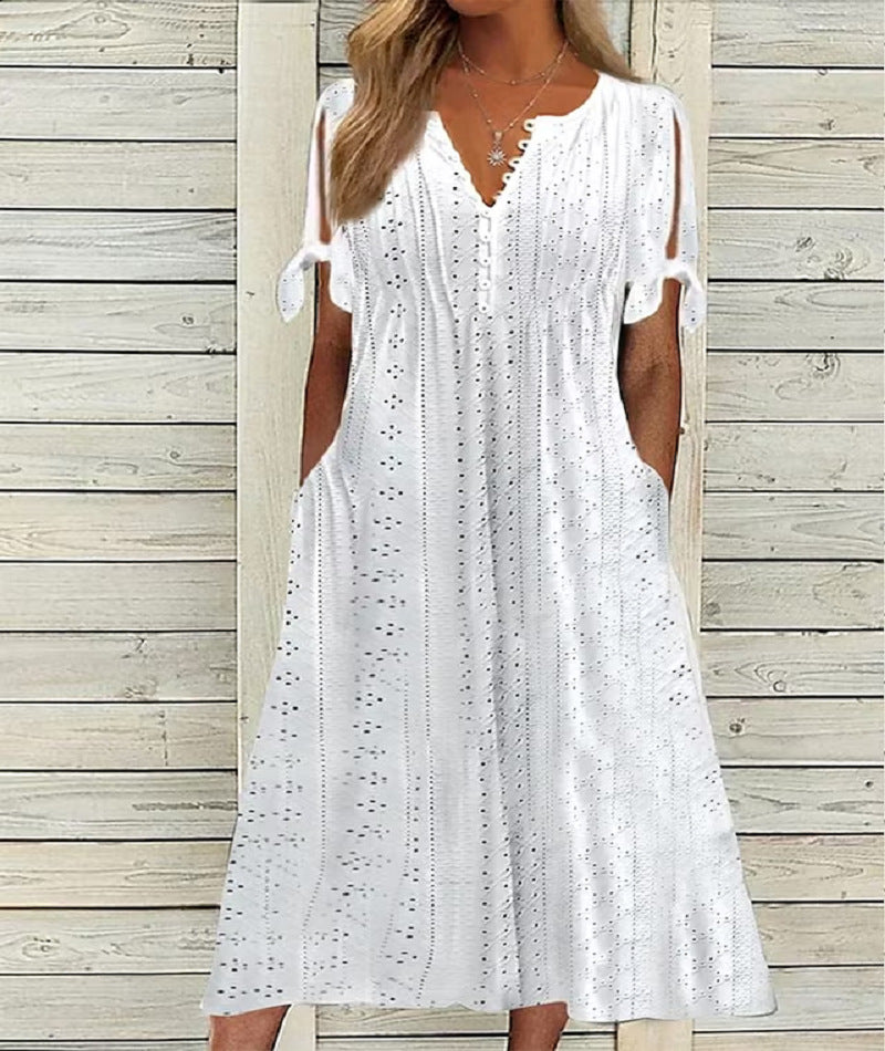 👗【S-3XL】Jednoduché nové dámské letní bavlněné a lněné šaty, pohodlné a prodyšné tkaniny