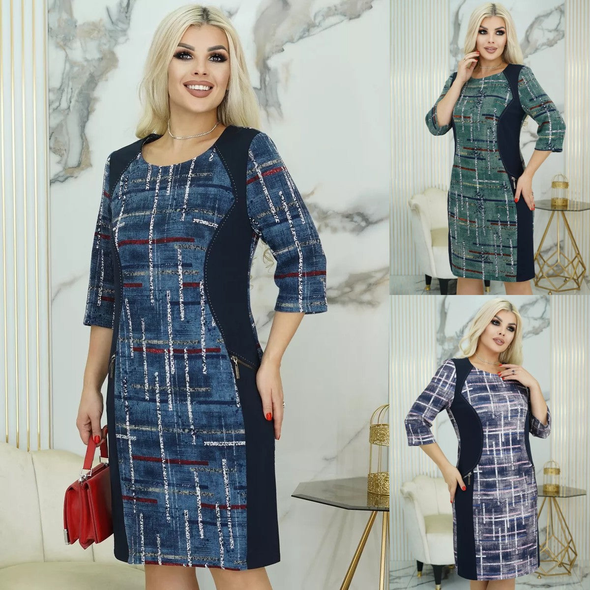 🌞🔥【S-5XL】Teplé podzimní a zimní plus velikost kostkované šaty_3763705