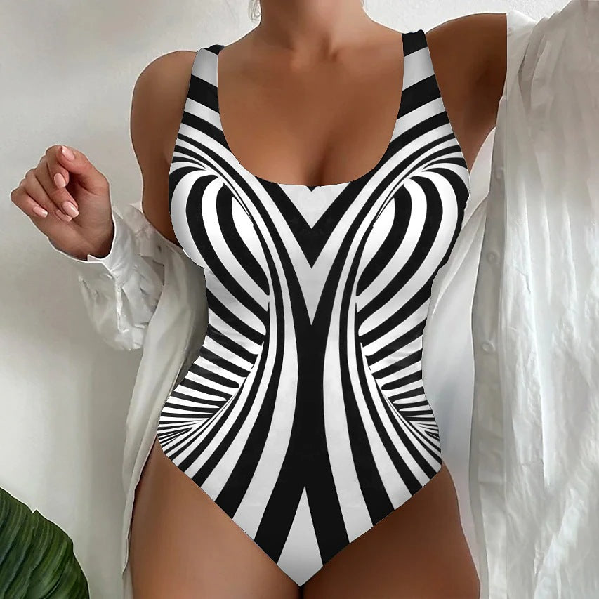 🥰【Snížení výprodejové ceny, časově omezená nabídka】🔥【S~6XL】Sexy jednodílné plavky s pruhovaným vzorem 3896866