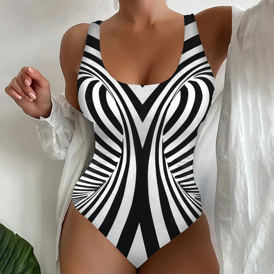 🥰【Snížení výprodejové ceny, časově omezená nabídka】🔥【S~6XL】Sexy jednodílné plavky s pruhovaným vzorem 3896866