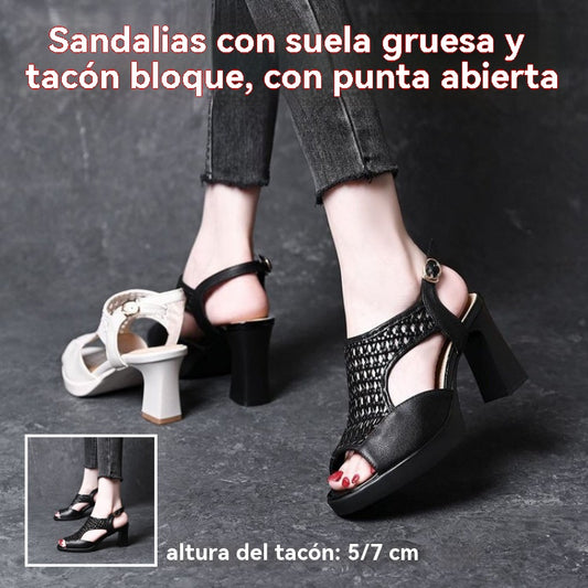 🔥【35-40】👡2026 Nuevas Sandalias de Verano, Tacón Plano, Punta Abierta, Suela Gruesa y Tacón Plano, Boca de Pez (Altura del Tacón 5/7 cm)
