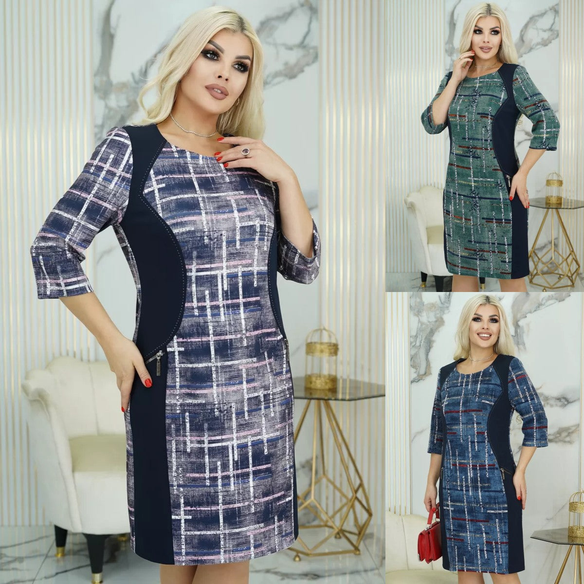 🌞🔥【S-5XL】Teplé podzimní a zimní plus velikost kostkované šaty_3763705
