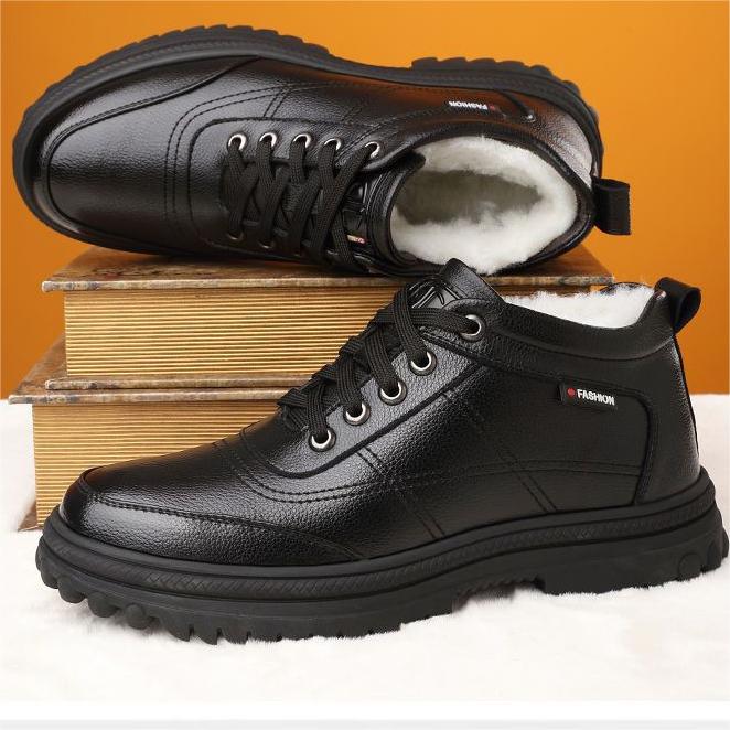 👞【39-44】 Zimní zahuštěné teplé nadýchané kožené boty s tlustou podrážkou pro muže
