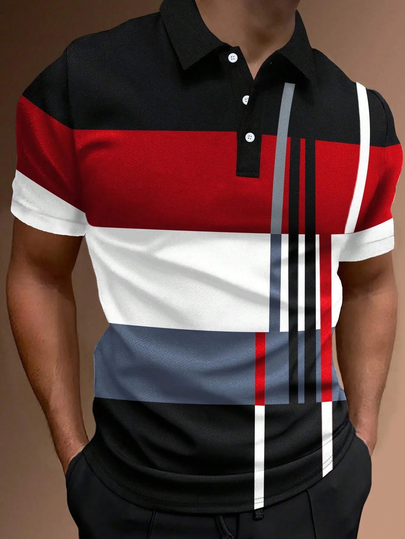 😎【S-6XL】Pánské proužkované barevné blokové polo tričko s krátkým rukávem 3681520
