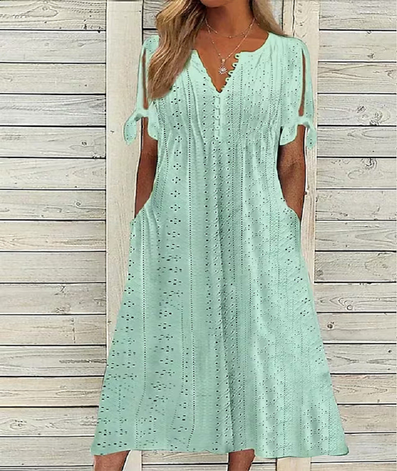 👗【S-3XL】Jednoduché nové dámské letní bavlněné a lněné šaty, pohodlné a prodyšné tkaniny