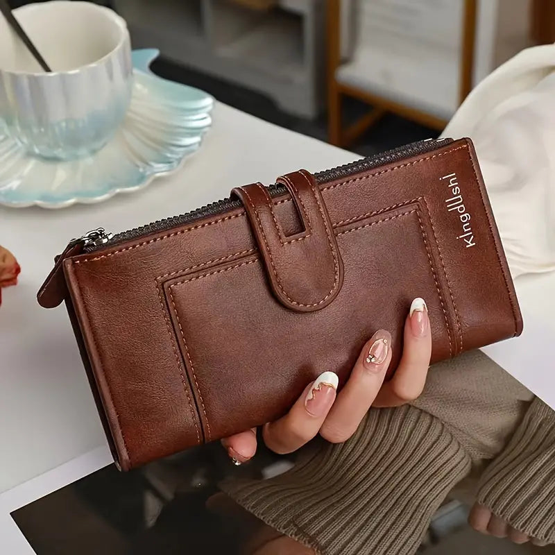 💰Vintage peněženka z pravé kůže s dvojitým stojanem a slotem pro více karet pro ženy