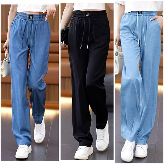 ❤️【S-3XL】Vaqueros de pierna ancha de seda de hielo con cintura alta_4289594