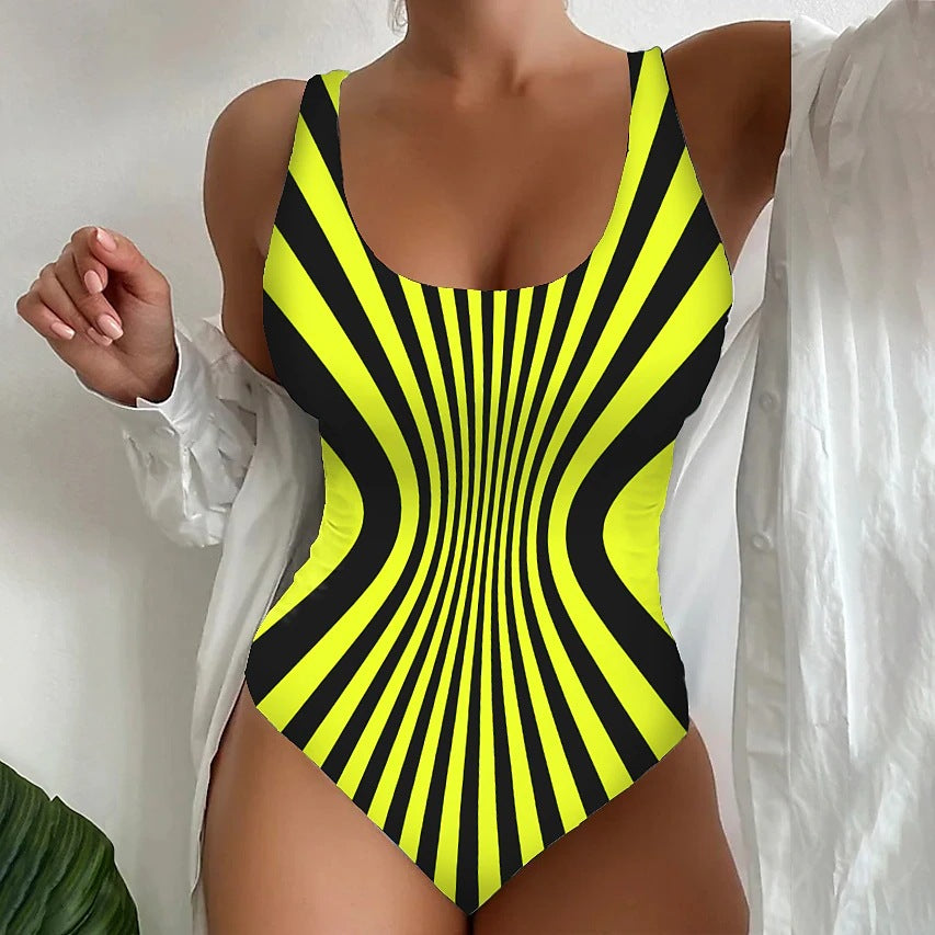🥰【Snížení výprodejové ceny, časově omezená nabídka】🔥【S~6XL】Sexy jednodílné plavky s pruhovaným vzorem 3896866