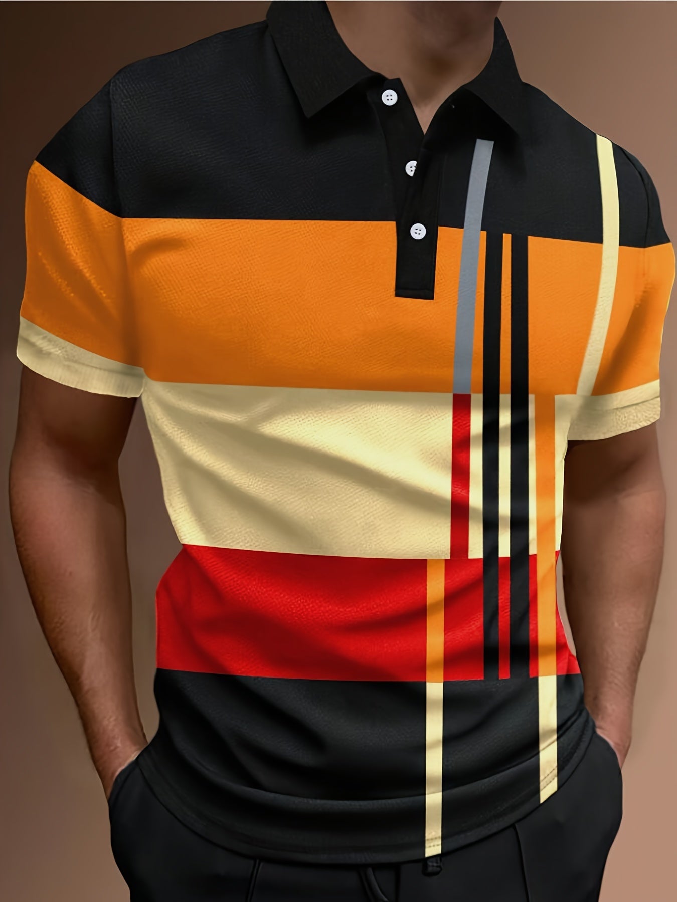 😎【S-6XL】Pánské proužkované barevné blokové polo tričko s krátkým rukávem 3681520