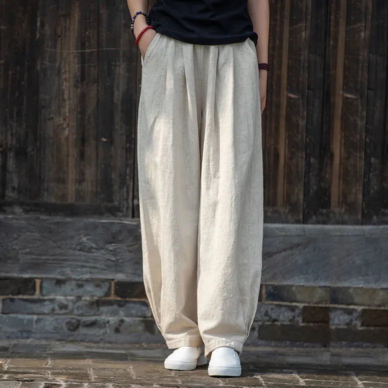 🔥【M-4XL】Nové dámské kalhoty s širokými nohavicemi volného střihu po kotníky z bavlny a lnu💨
