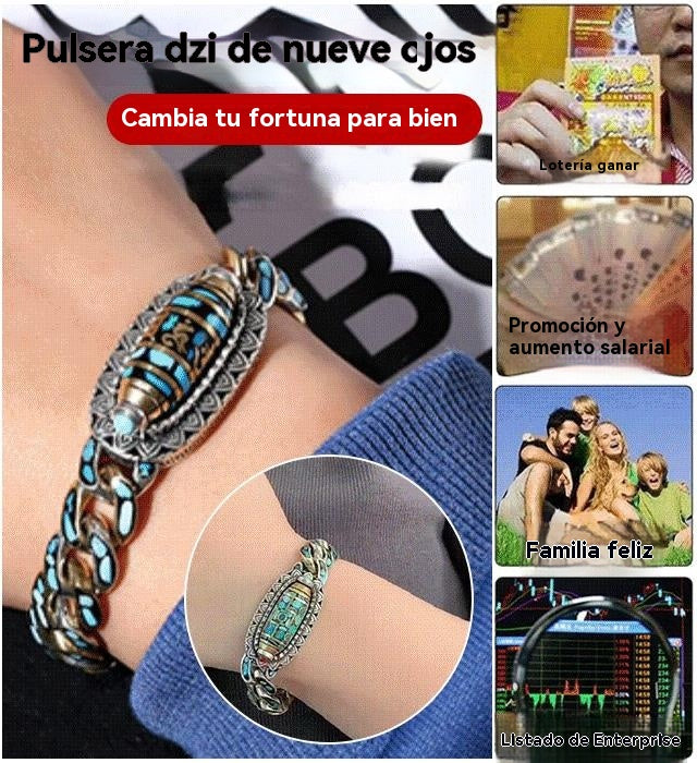 🔥Más vendido ✨ Pulsera retro de plata 925, de seis cifras, turquesa, con mantras y cuentas transferibles