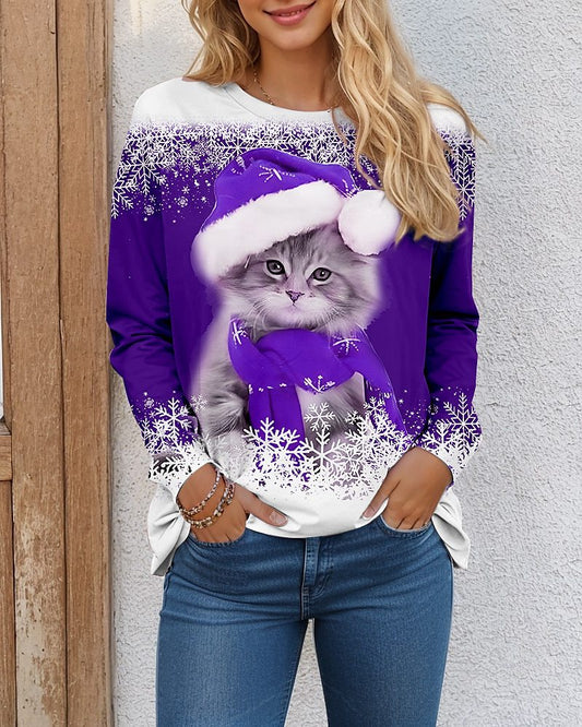 ✨🌸【S-8XL】Karácsonyi 3D macskamintás hosszú ujjú póló_4163260