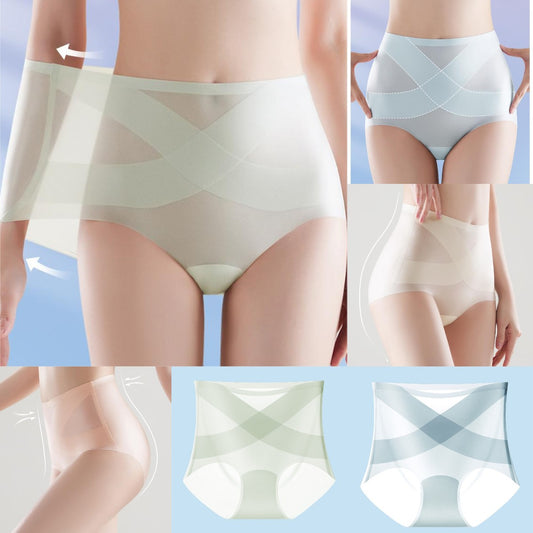 🔥【6 piezas】Último día - 50% de descuento - Braguitas de seda helada de talle alto sin costuras, moldeadoras de abdomen