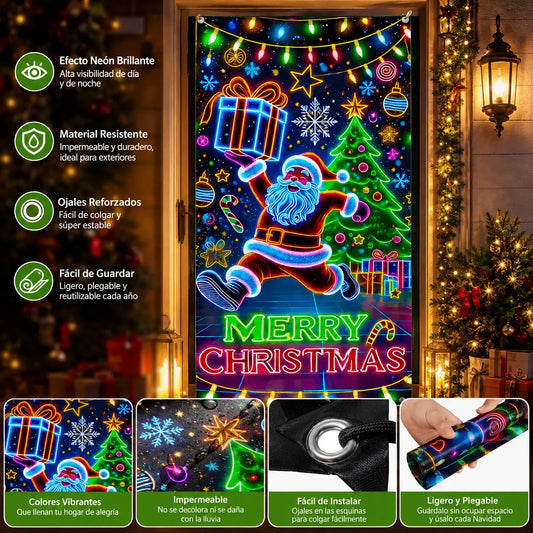 Pancarta navideña fluorescente UV para puerta/fondo/decoración para fiestas navideñas/tela decorativa navideña colgante