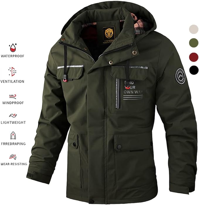 🔥 【M-4XL】 2024 Podzimní a zimní nová pánská teplá větruodolná a voděodolná bunda_3780667