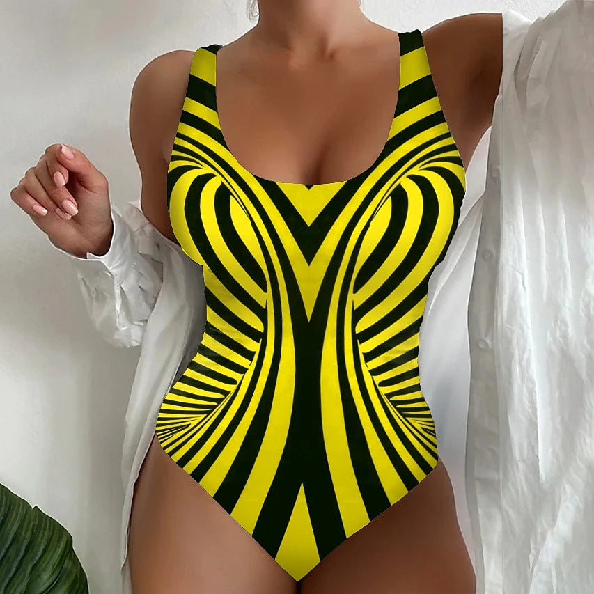 🥰【Snížení výprodejové ceny, časově omezená nabídka】🔥【S~6XL】Sexy jednodílné plavky s pruhovaným vzorem 3896866