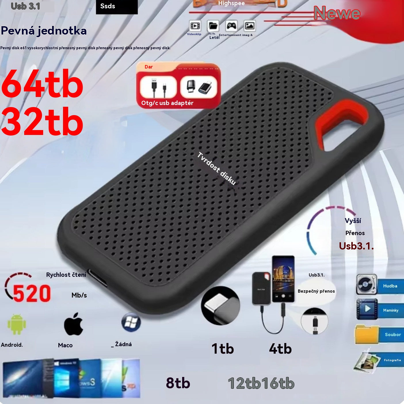 【Poslední den 🔥50% sleva】💥【128TB】 Vysokorychlostní a velkokapacitní mobilní pevný disk