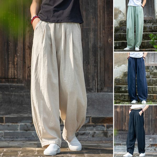 🔥【M-4XL】Nové dámské kalhoty s širokými nohavicemi volného střihu po kotníky z bavlny a lnu💨