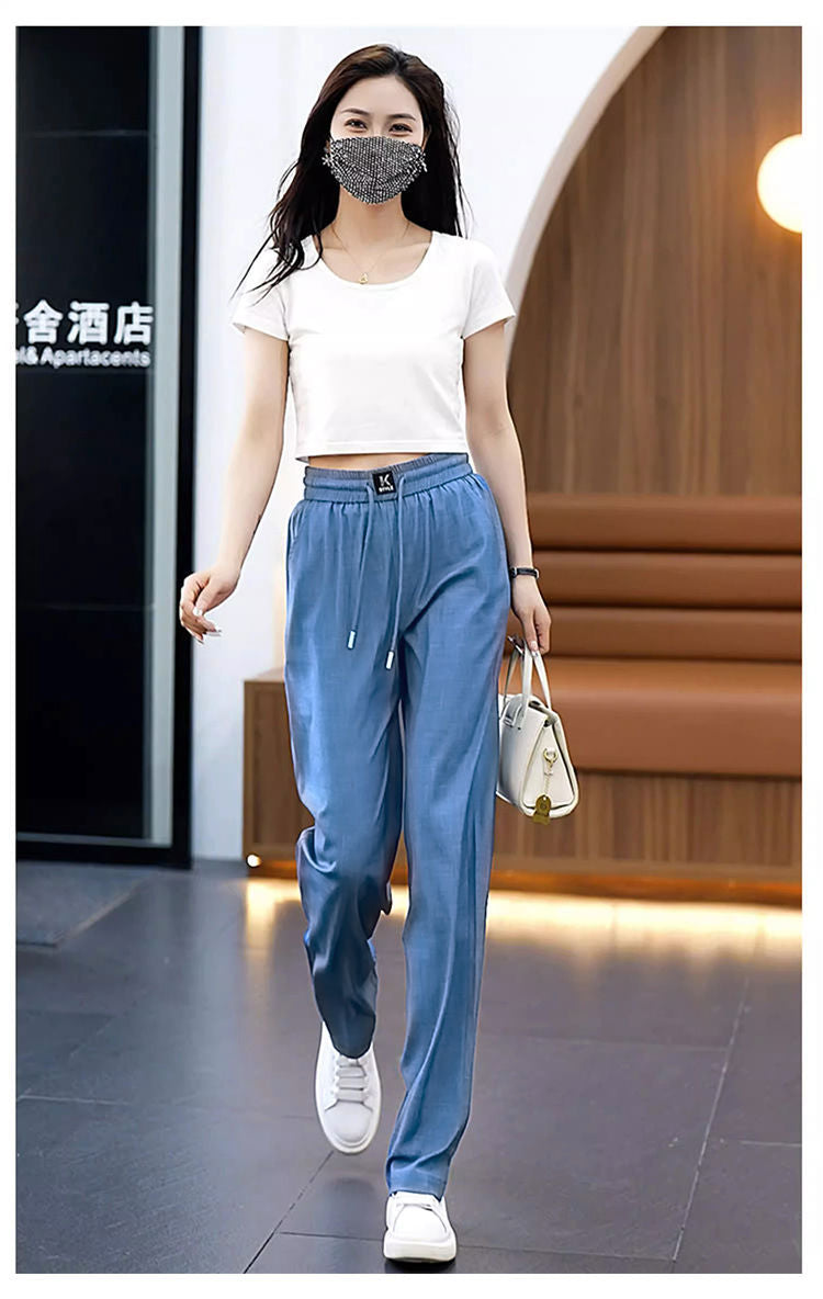 ❤️【S-3XL】 Džíny s vysokým pasem Ice Silk Slim Wide Leg_3994140