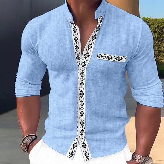 【S-3XL】 🔥 Camisa estampada con cuello alto para hombre, nueva moda 2026