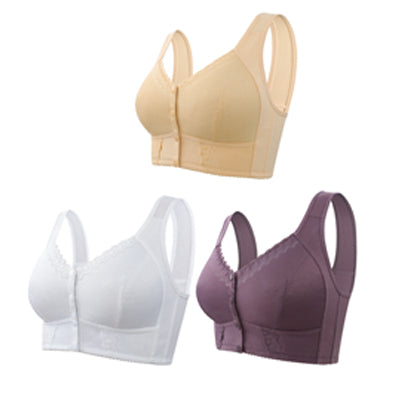 (3bucăți)💕🎁【45kg-155kg】Sutien extra mare din bumbac moale respirabil, stil cu nasturi în față 3901026