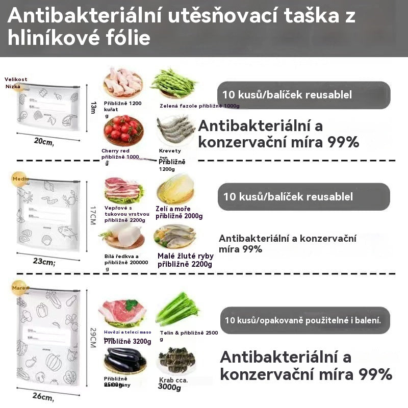 🥩【90 kusů】Sáček z hliníkové fólie potravinářské kvality se zipem pro zachování čerstvosti, vhodný do domácí lednice