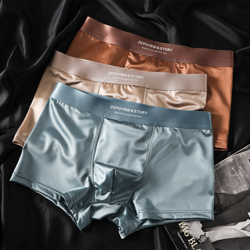 🔥🩲【6 piezas】Ropa interior masculina nueva, seda helada, verano, transpirable, bóxers, satén, ropa interior masculina