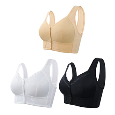 (3bucăți)💕🎁【45kg-155kg】Sutien extra mare din bumbac moale respirabil, stil cu nasturi în față