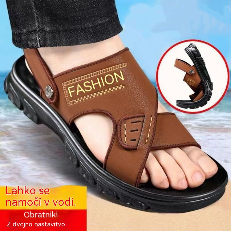 🐂【38-47】Novi moški usnjeni sandali za na plažo z debelim podplatom-4311915