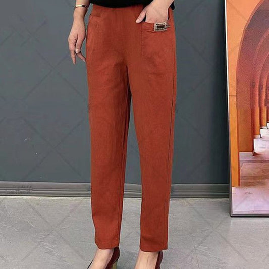 🔥【M-6XL】Pantalones casuales versátiles microelásticos de talla grande para mujer_4240595