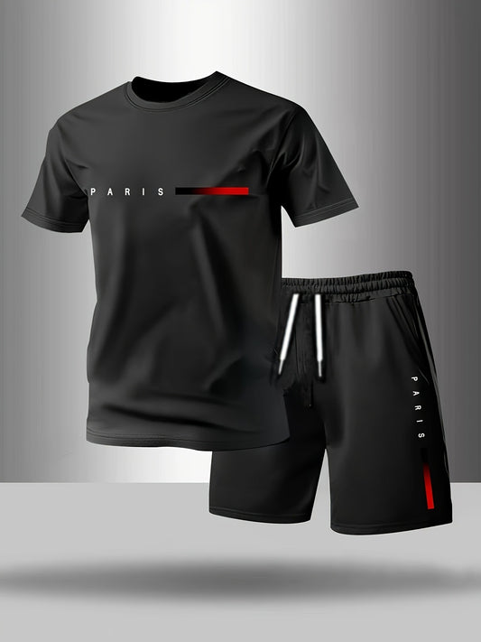 【Pago contra entrega】Conjunto deportivo de verano de 2 piezas para hombre: cómoda camiseta de manga corta y pantalones cortos para el día a día y el hogar.