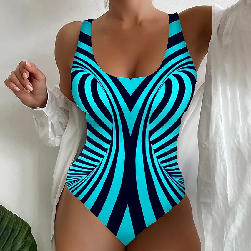🥰【Snížení výprodejové ceny, časově omezená nabídka】🔥【S~6XL】Sexy jednodílné plavky s pruhovaným vzorem 3896866