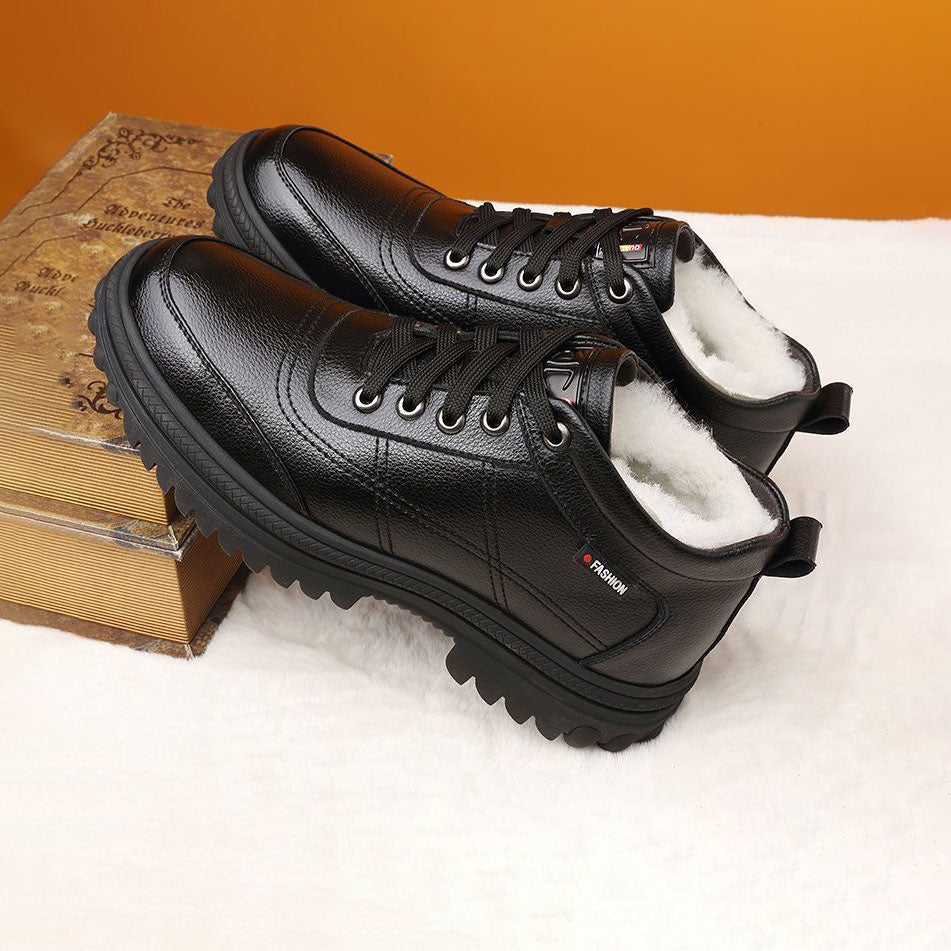 👞【39-44】 Zimní zahuštěné teplé nadýchané kožené boty s tlustou podrážkou pro muže