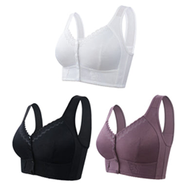 (3bucăți)💕🎁【45kg-155kg】Sutien extra mare din bumbac moale respirabil, stil cu nasturi în față 3901026