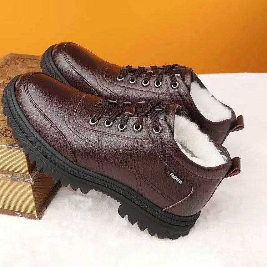 👞【39-44】 Zimní zahuštěné teplé nadýchané kožené boty s tlustou podrážkou pro muže