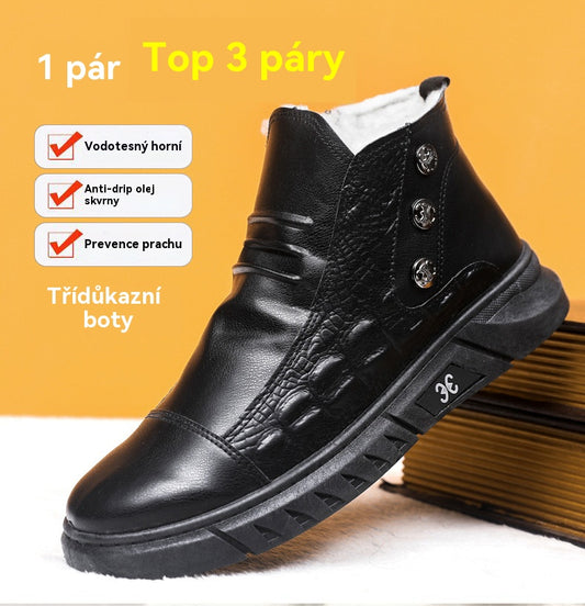 【39-44】⛄Botas de nieve de piel para hombre, forro de piel de algodón, botas de hombre cálidas, antideslizantes, impermeables, cómodas y versátiles.