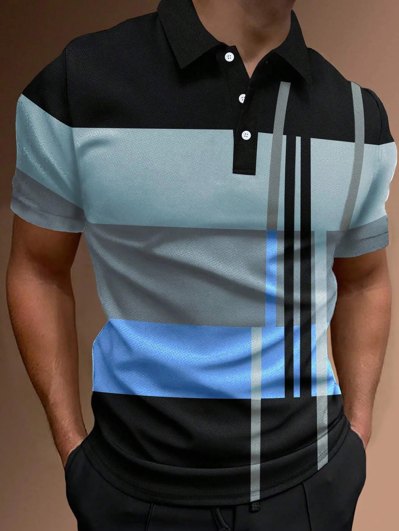 😎【S-6XL】Pánské proužkované barevné blokové polo tričko s krátkým rukávem 3681520