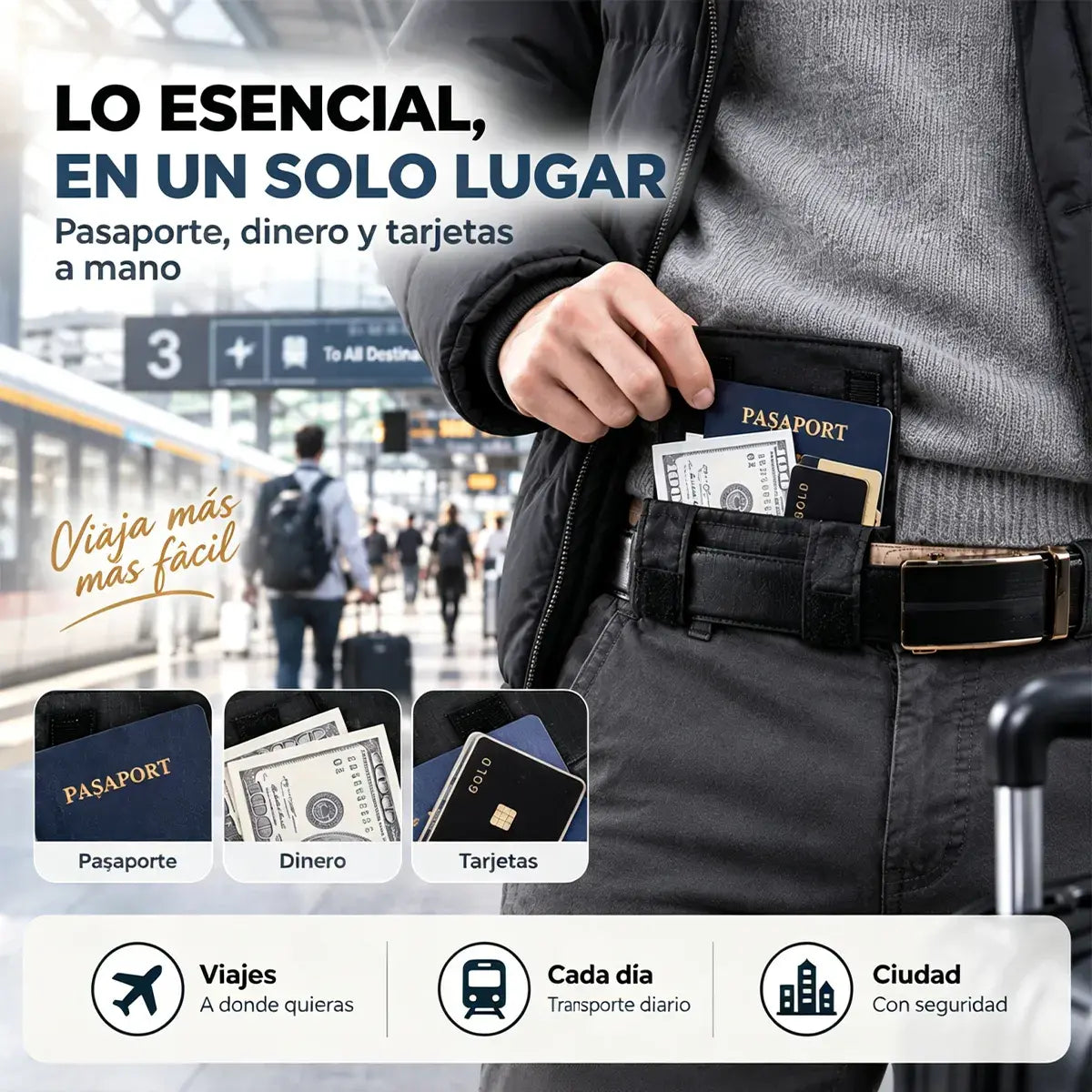 👝✨ Riñonera Mini de Viaje para Mujer y Hombre | Bolsa Compacta para Pasaporte, Dinero, Tarjetas y Documentos