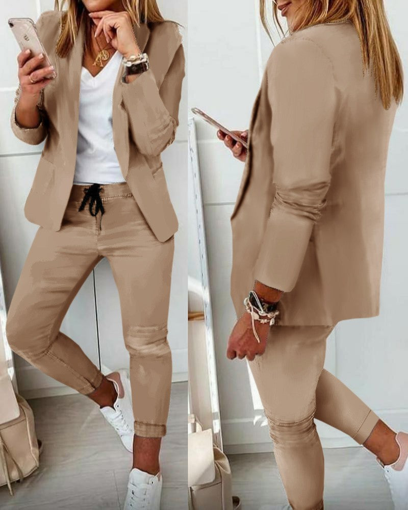 đă50% de descuentoăConjunto de abrigo y pantalĂłn para mujer, corte entallado, tejido suave (40-100 kg)
