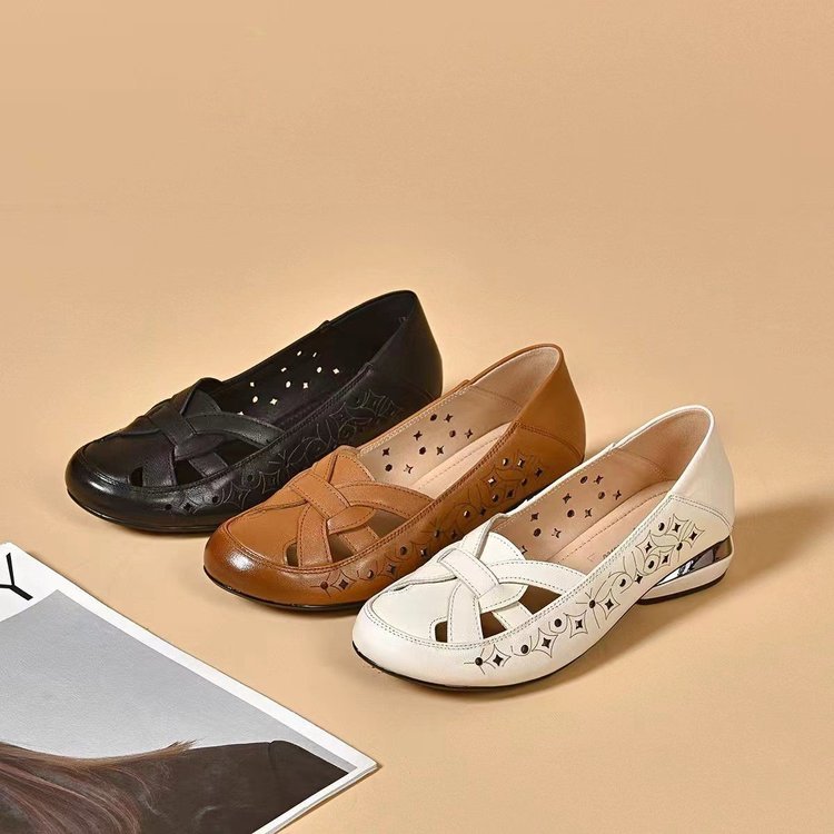 【35-40】2026 Nuevas sandalias de tacón bajo de piel auténtica con punta redonda para mujer_4235346