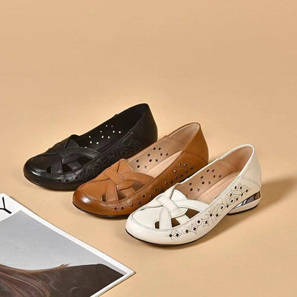【35-40】2026 Nuevas sandalias de tacón bajo de piel auténtica con punta redonda para mujer_4235346