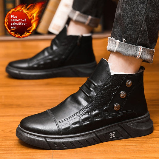 【39-44】⛄Botas de nieve de piel para hombre, forro de piel de algodón, botas de hombre cálidas, antideslizantes, impermeables, cómodas y versátiles.