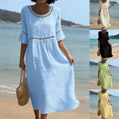 【Producto nuevo, 50% solo hoy!!】💎2026 Alta calidad💎【S-3XL】Vestido de mujer de algodón y lino, con mangas abullonadas, transpirable, suave y cómodo
